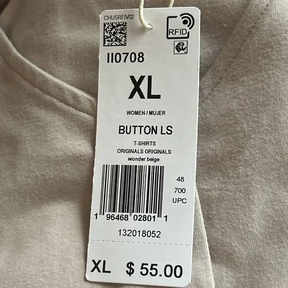 NEW adidas Adicolor Classics 3-Stripes Women's Button Long Sleeve Tee Size XL - Picture 8 of 11